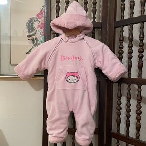 RARE Hello Kitty Sanrio 2004 Vintage Y2K Baby Pink Sherpa Winter Snowsuit 18M
